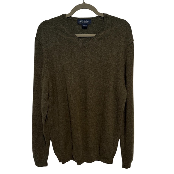 Vintage Brooks Brothers Pure 100% Cashmere Great Britain V Neck Sweater L Green - Picture 1 of 9